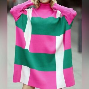 USE PONCHO Anchor turtleneck long ribbed sleeve color block middle length.